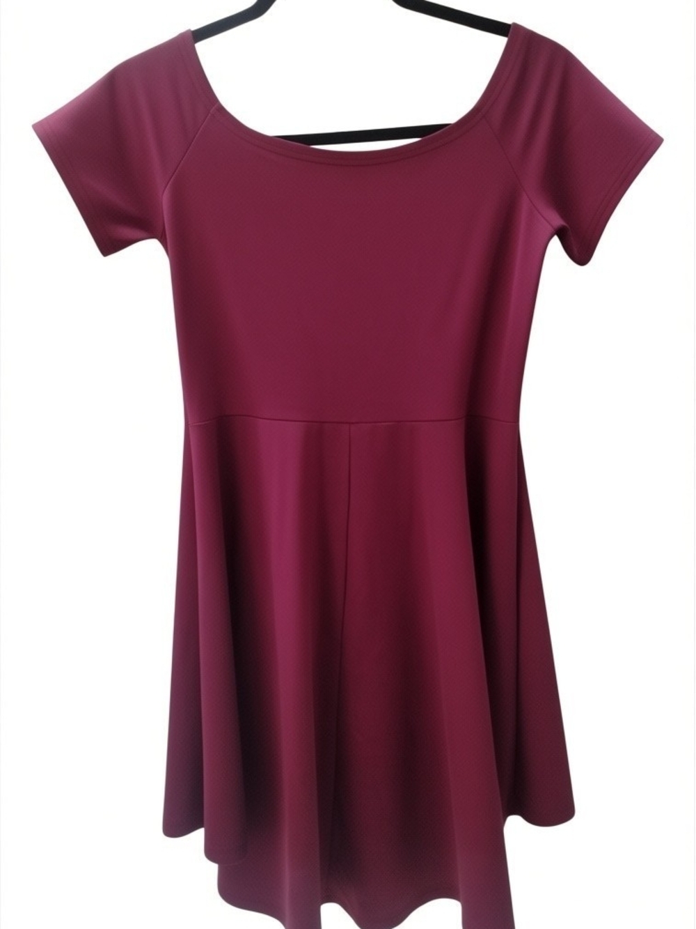 Sarin Matthews Short Sleeve Burgundy Skater High Low Dress SZ L